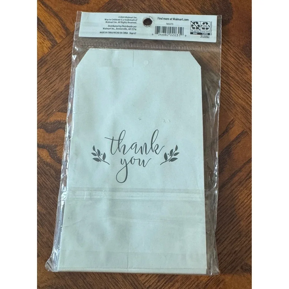 Way to Celebrate Treat Bags 4inx6.2in White Elegant Thank You 3pk 60 Count Total